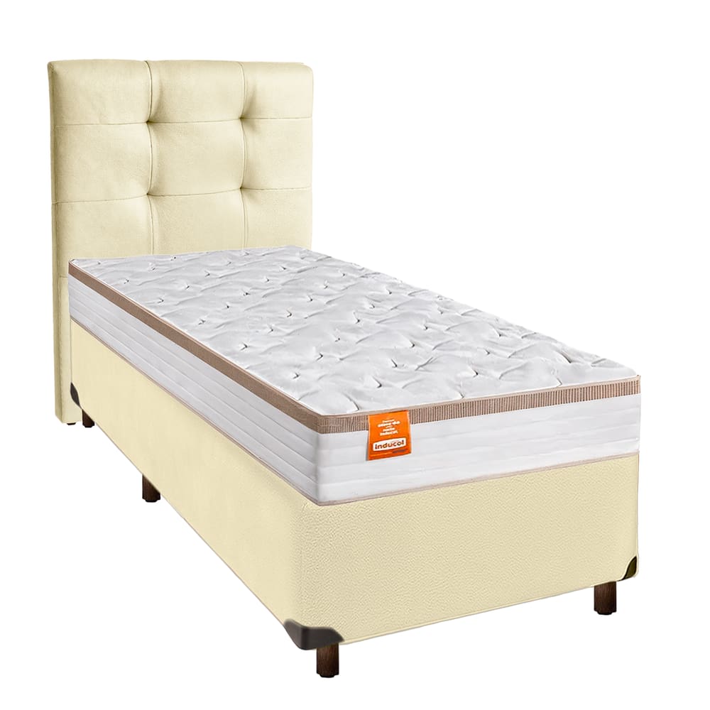 Cama Box + Colchão Solteiro Molas Ensacadas Isis Real Inducol + Cabeceira Estofada