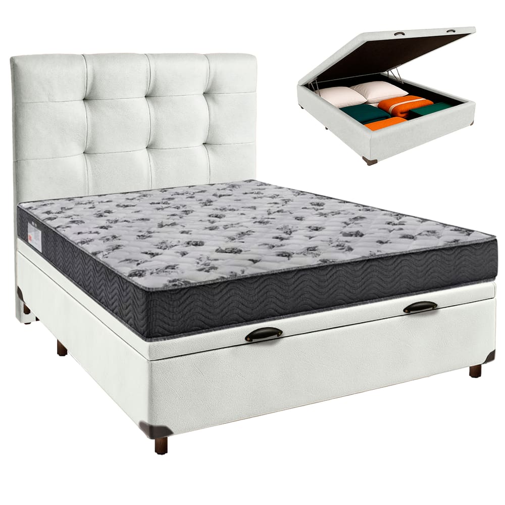 Kit Cama Box Bau + Cabeceira + Colchão Casal D33 - Iso100 - Ortobom