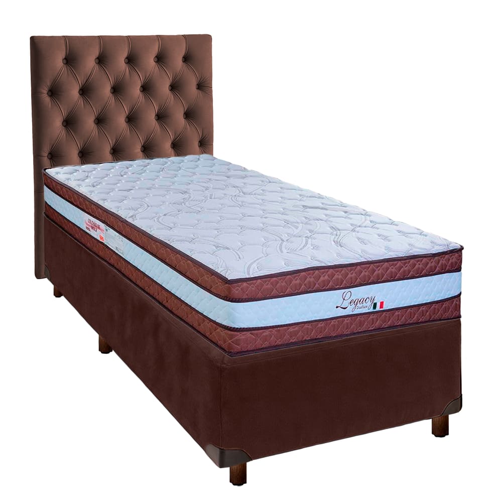 Cama + Box Marrom e Colchão Molas Ensacadas Solteiro - Legaccy Paropas + Cabeceira