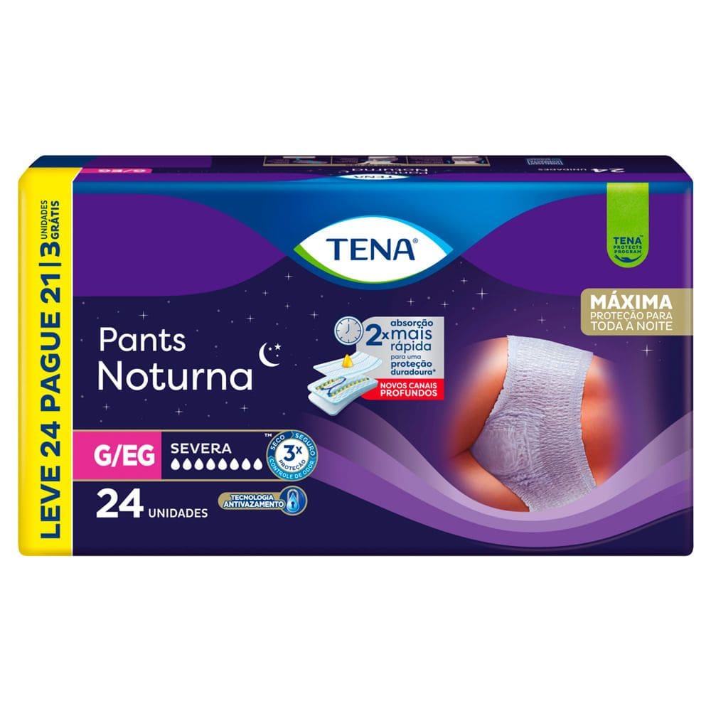 Roupa Íntima Tena Pants Noturna Tamanho G/EG Leve 24 Pague 21 Unidades Descartáveis
