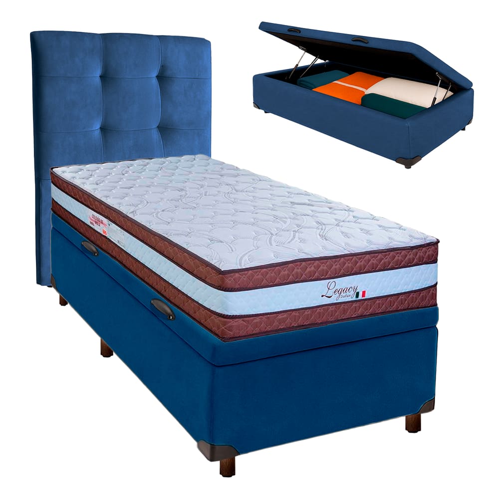 Kit Cabeceira + Cama Box Bau + Colchão Solteiro Molas Ensacadas Legaccy Paropas