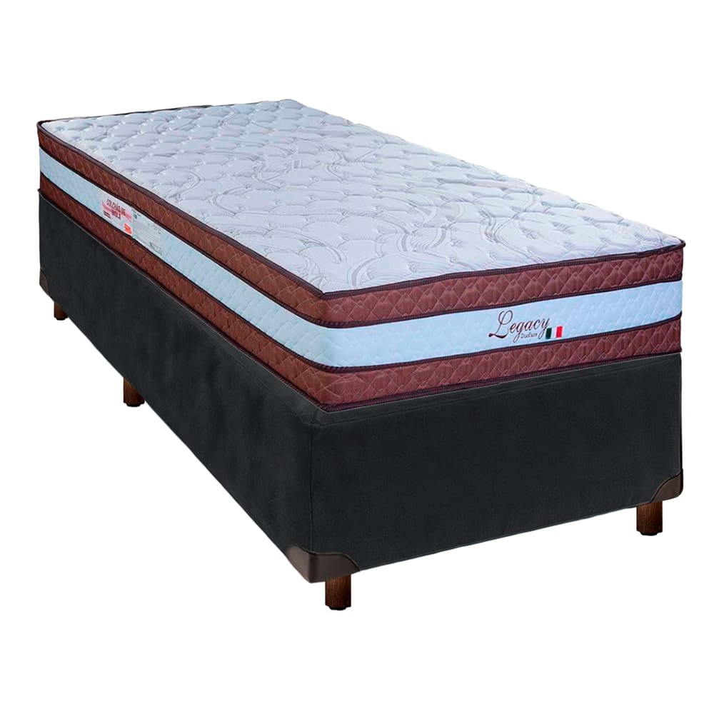 Conjunto Cama Box Cinza Solteiro + Colchão Molas Ensacadas Legaccy Paropas