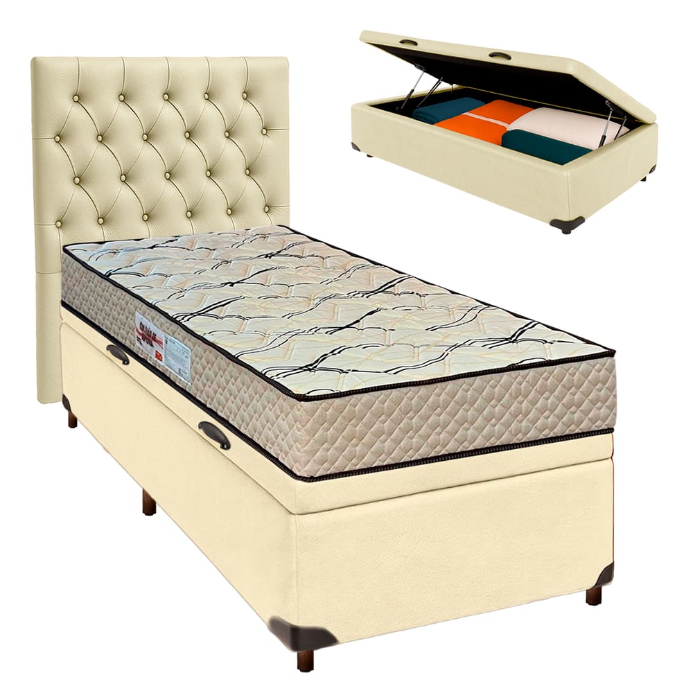 Kit Cabeceira + Cama Box Bau + Colchão Solteiro D33 Maxsono Paropas