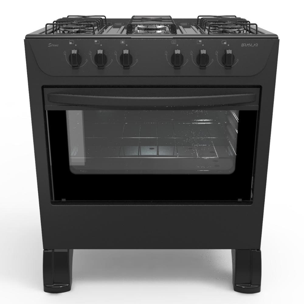 Fogão Braslar 5 Bocas New Sirius Plus Black Acendimento Automático Forno Limpa Fácil