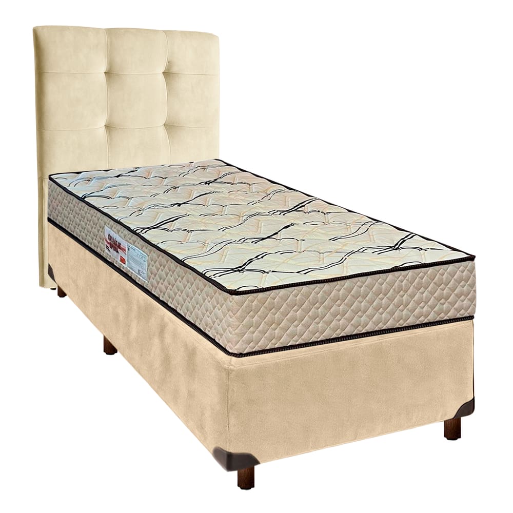 Cama + Box Perola e Colchão D33 Solteiro - Maxsono Paropas + Cabeceira