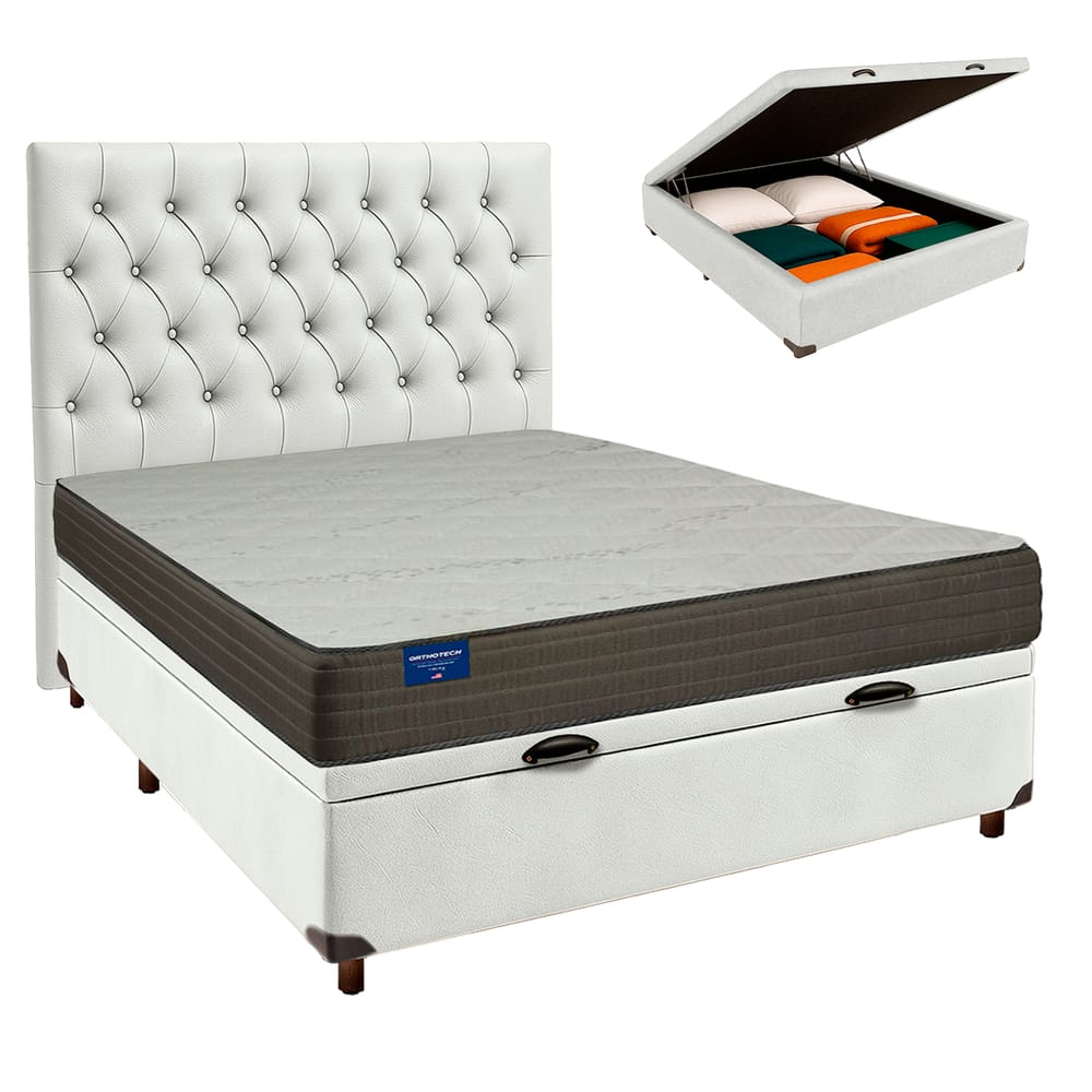 Kit Cama Box Bau + Cabeceira + Colchão Casal D33 - Orthotech - Inducol
