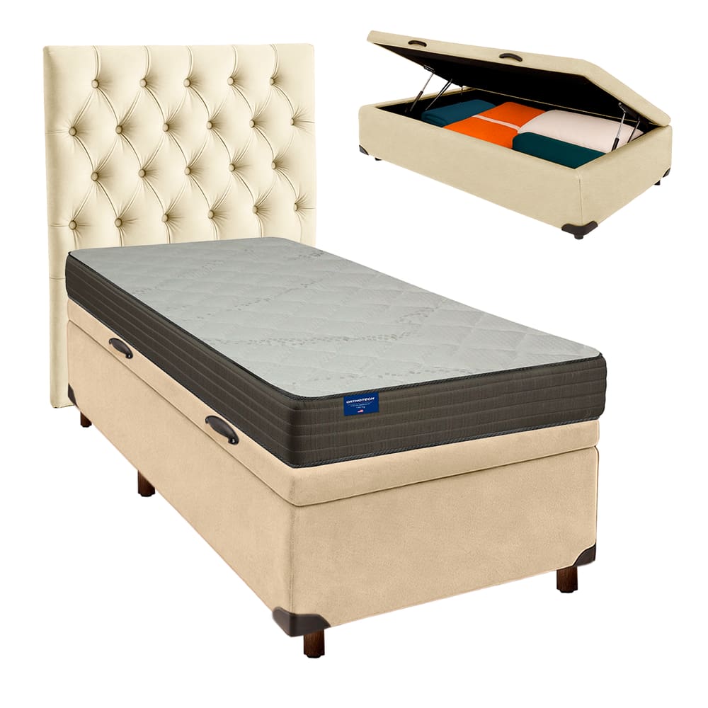 Cama + Bau Blindado e Colchão D33 Solteiro - Orthotech Inducol + Cabeceira