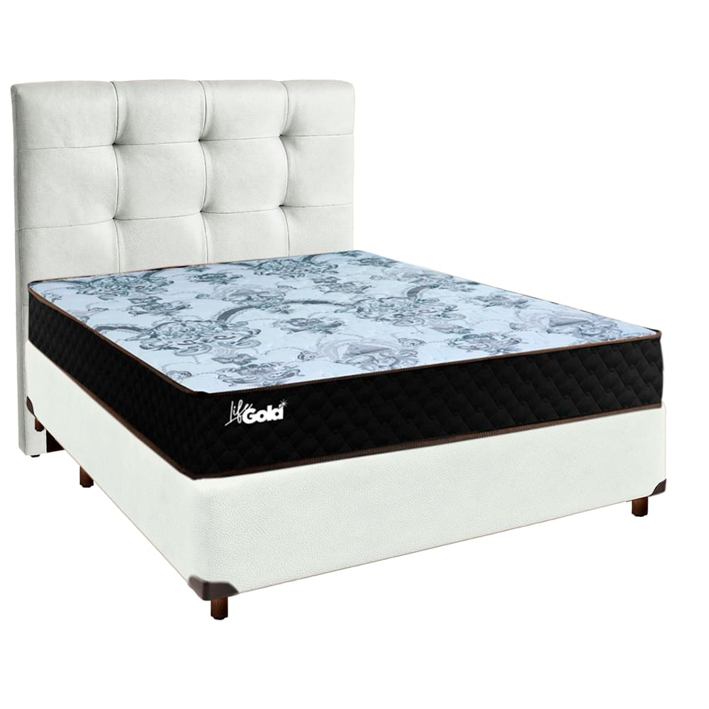 Kit Cama Box + Cabeceira + Colchão Casal Molas Ensacadas - Life Gold - Paropas