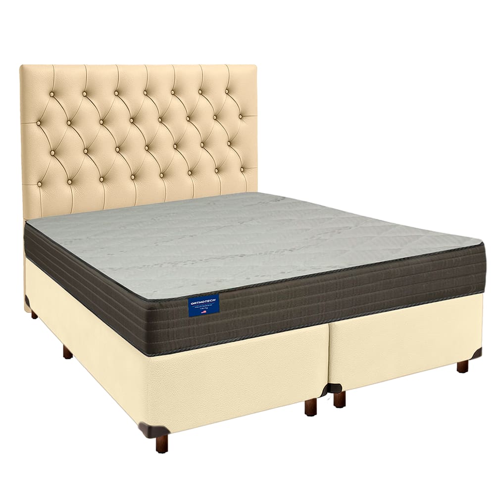 Cama + Box Bege e Colchão D33 Queen - Orthotech Inducol + Cabeceira
