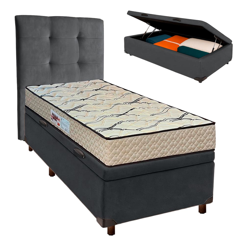 Conjunto Cama Box Bau Blindado Solteiro + Colchão D33 Maxsono Paropas + Cabeceira