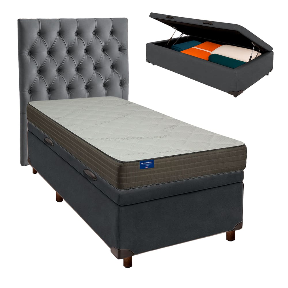 Kit Cabeceira + Cama Box Bau  + Colchão Solteiro D33 Orthotech Inducol
