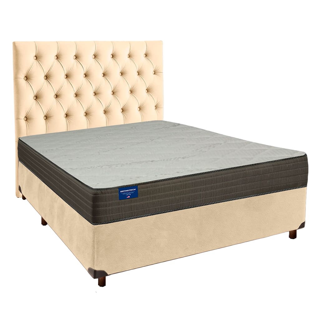 Cama Box + Colchão Casal D33 Orthotech Inducol + Cabeceira Estofada