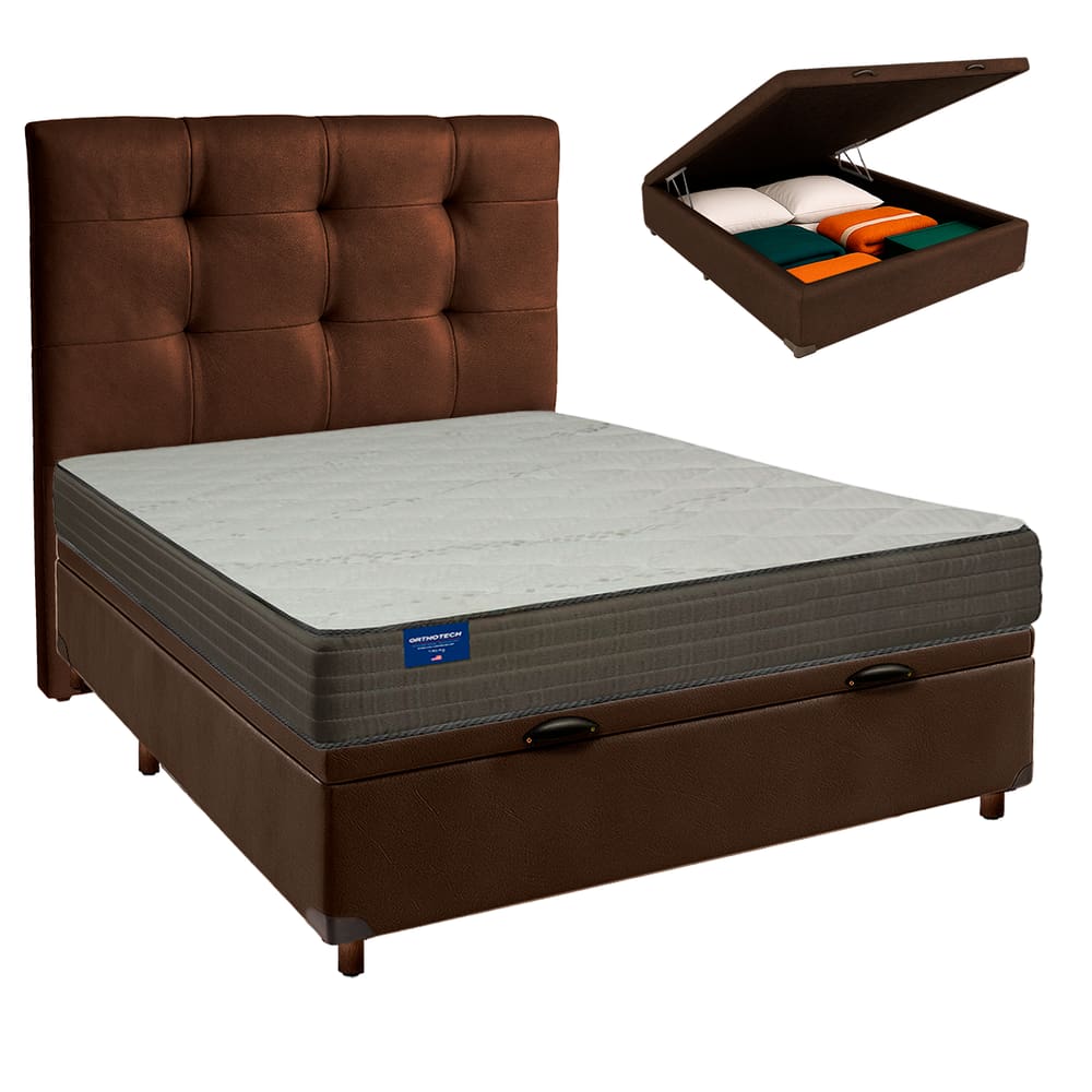 Kit Cama Box Bau + Cabeceira + Colchão Casal D33 - Orthotech - Inducol