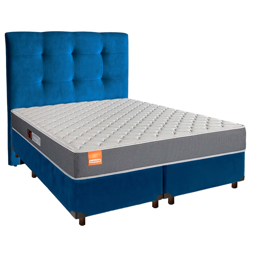 Cama + Box Azul e Colchão D23 Queen - Pro Inducol + Cabeceira