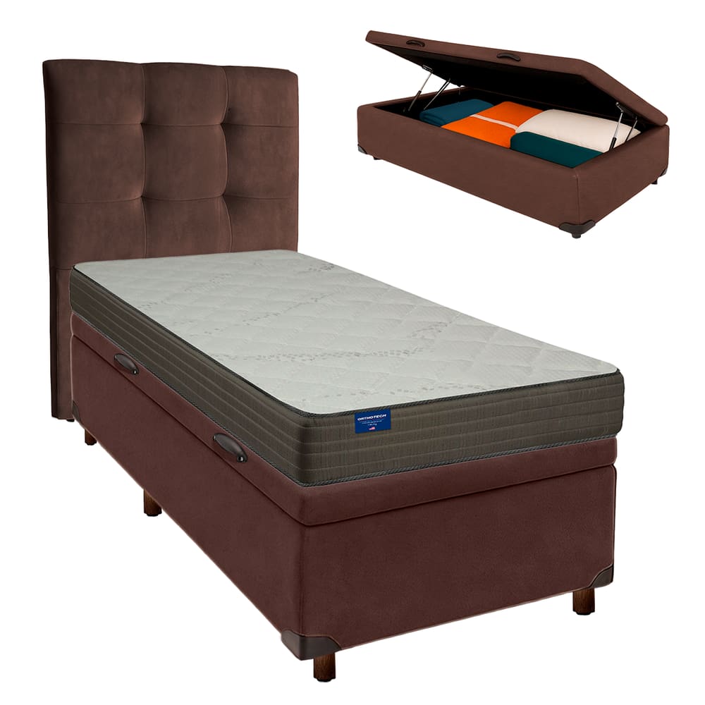 Kit Cama Box Bau + Cabeceira + Colchão Solteiro D33 - Orthotech - Inducol