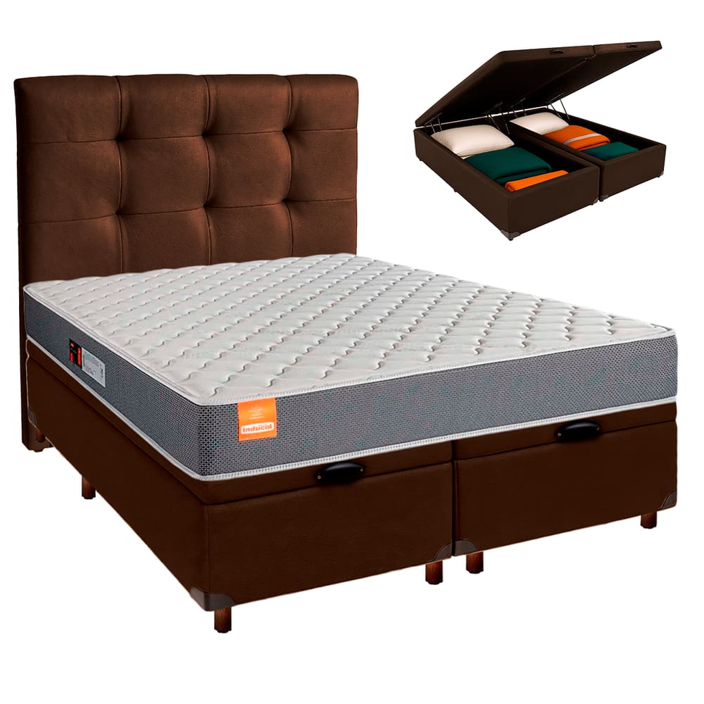 Conjunto Cama Box Bau Blindado King + Colchão D23 Pro Inducol + Cabeceira