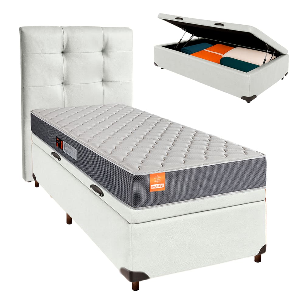 Cama + Bau Blindado e Colchão D23 Solteiro - Pro Inducol + Cabeceira