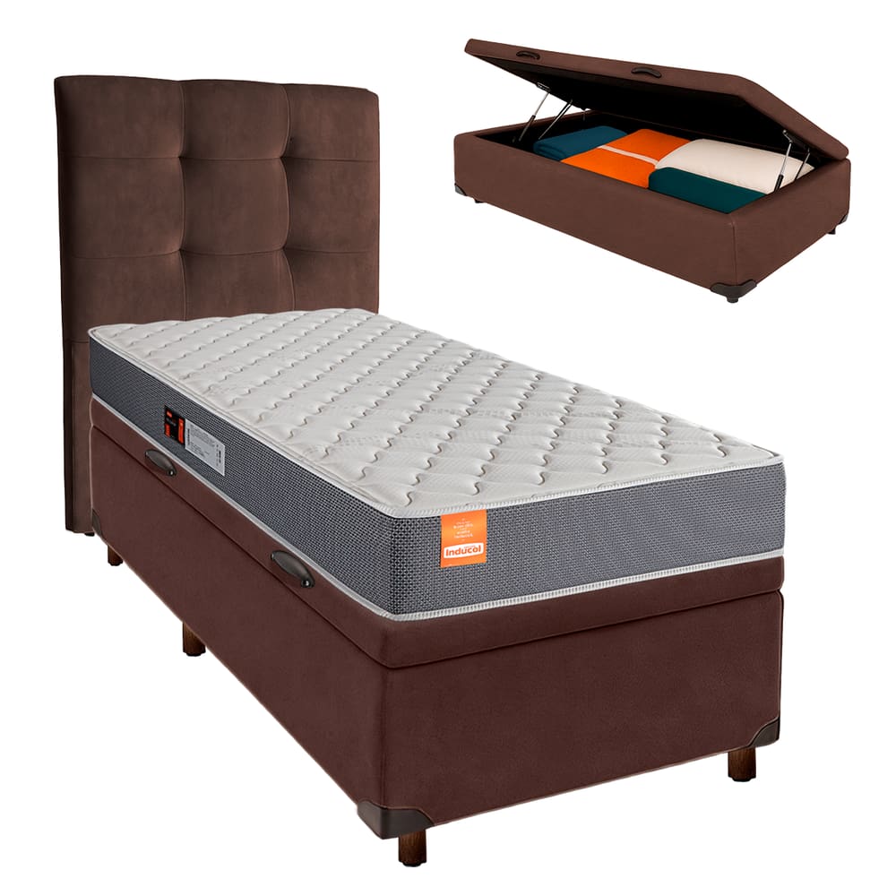 Kit Cabeceira + Cama Box Bau  + Colchão Solteiro D23 Pro Inducol