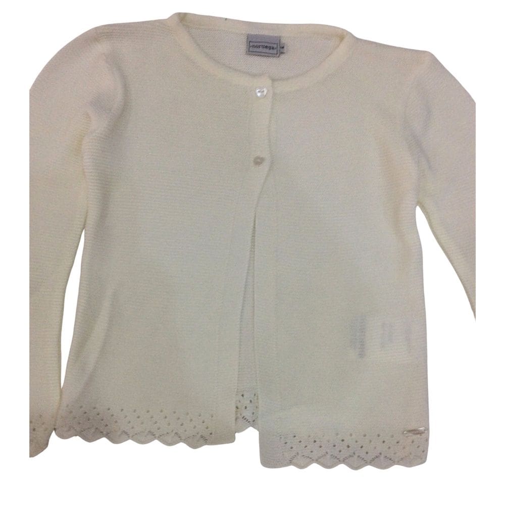 Cardigan infantil fem linho Noruega branco rosa