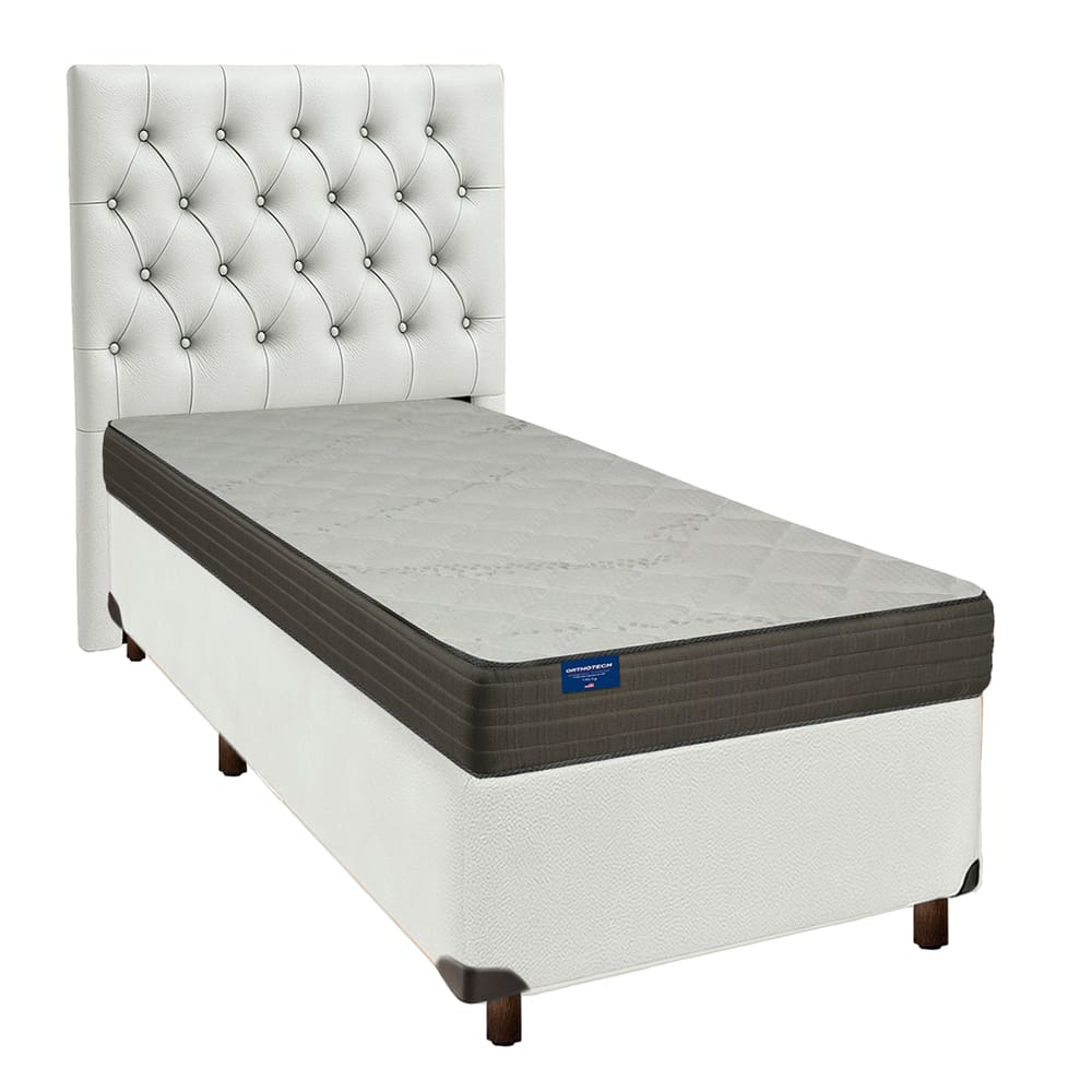 Cama + Box Branco e Colchão D33 Solteiro - Orthotech Inducol + Cabeceira