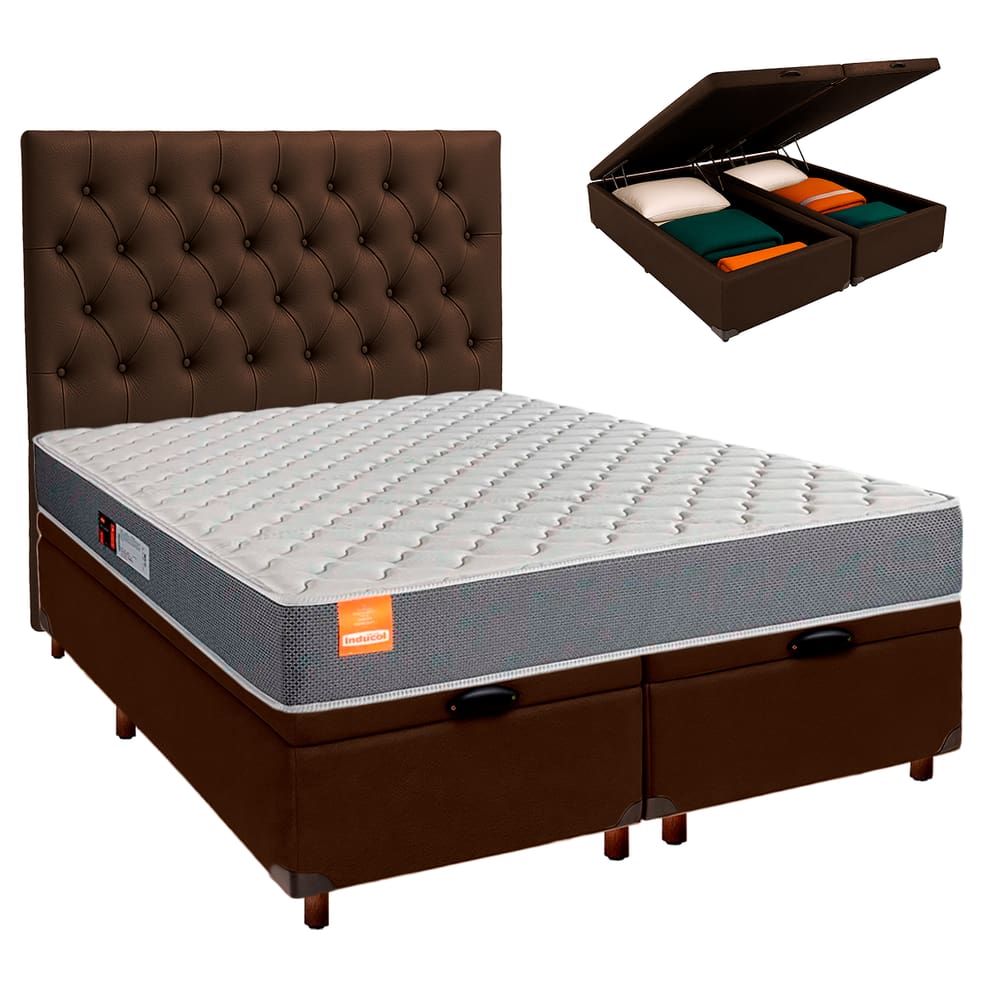 Conjunto Cama Box Bau Blindado Queen + Colchão D23 Pro Inducol + Cabeceira