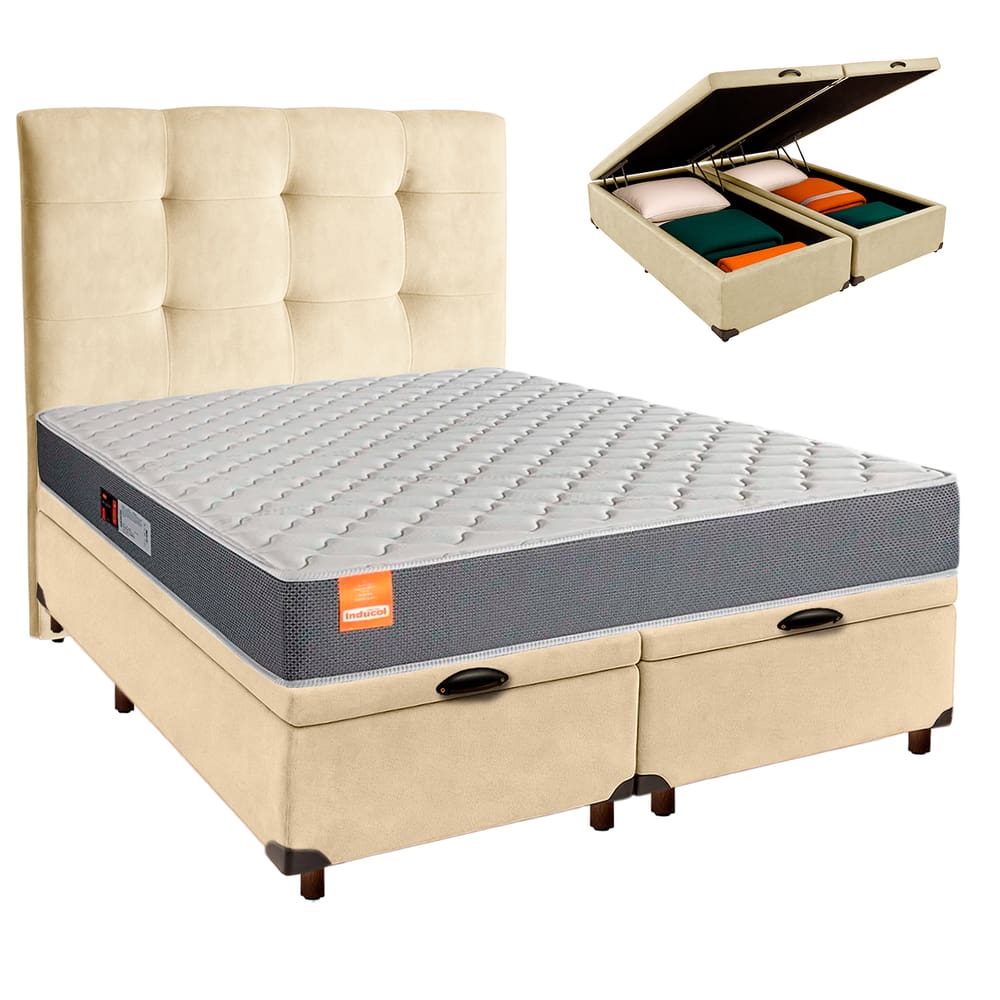 Conjunto Cama Box Bau Blindado King + Colchão D23 Pro Inducol + Cabeceira