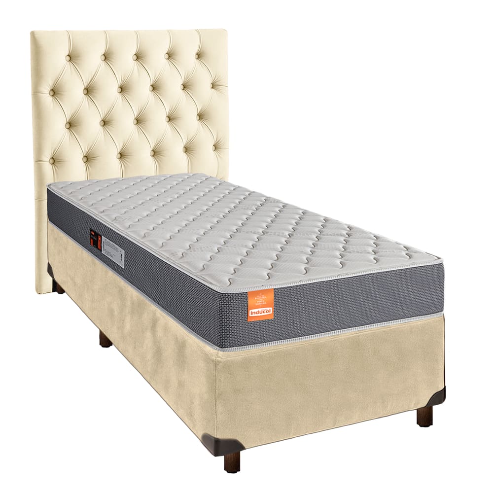 Cama Box + Colchão Solteiro D23 Pro Inducol + Cabeceira Estofada