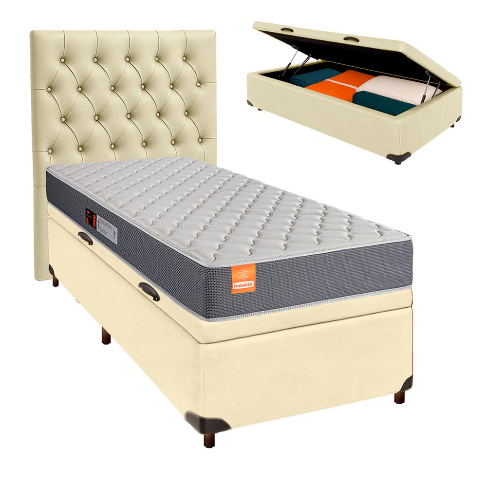 Cama Box Bau + Colchão Solteiro D23 Pro Inducol + Cabeceira Estofada