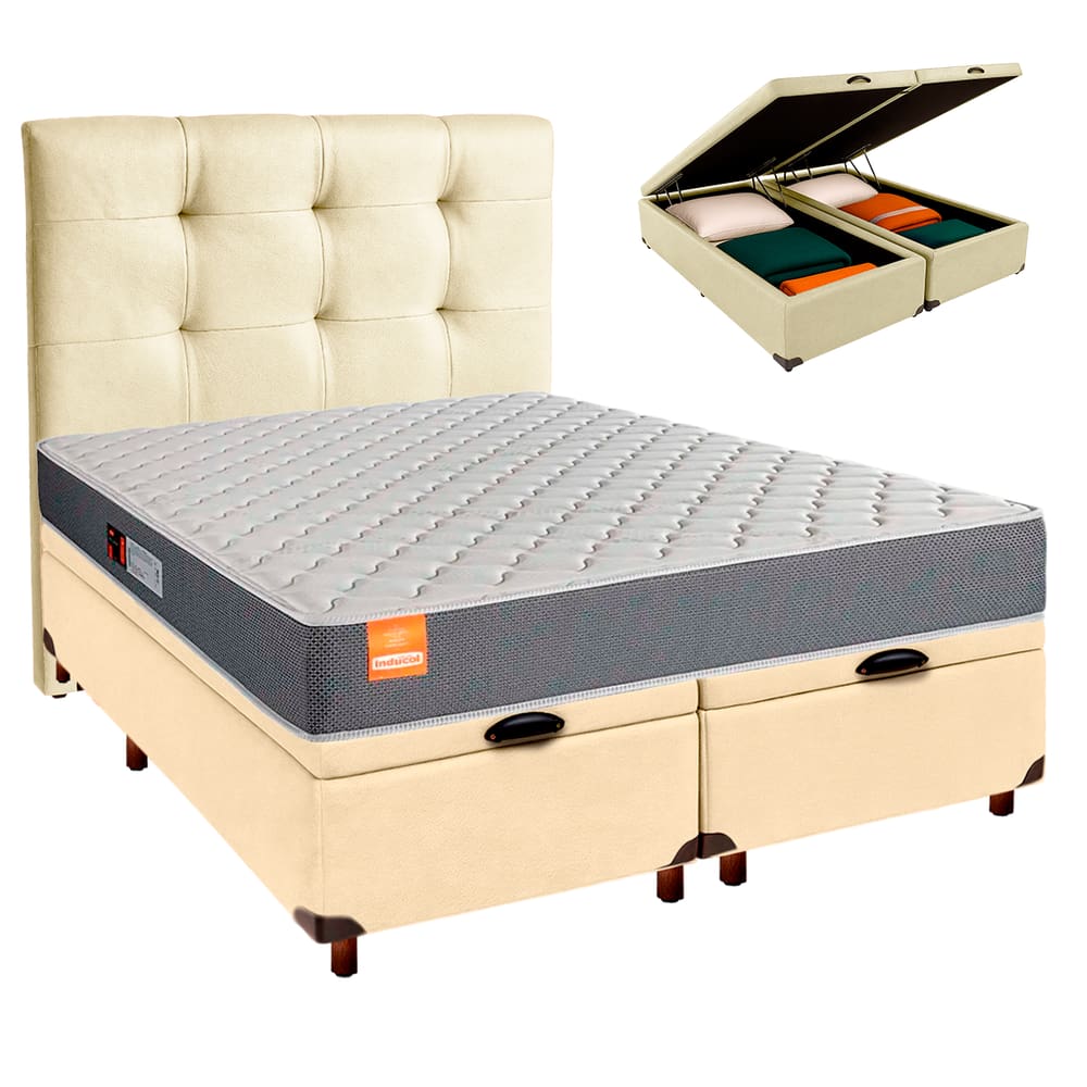Cama + Bau Blindado e Colchão D23 Queen - Pro Inducol + Cabeceira