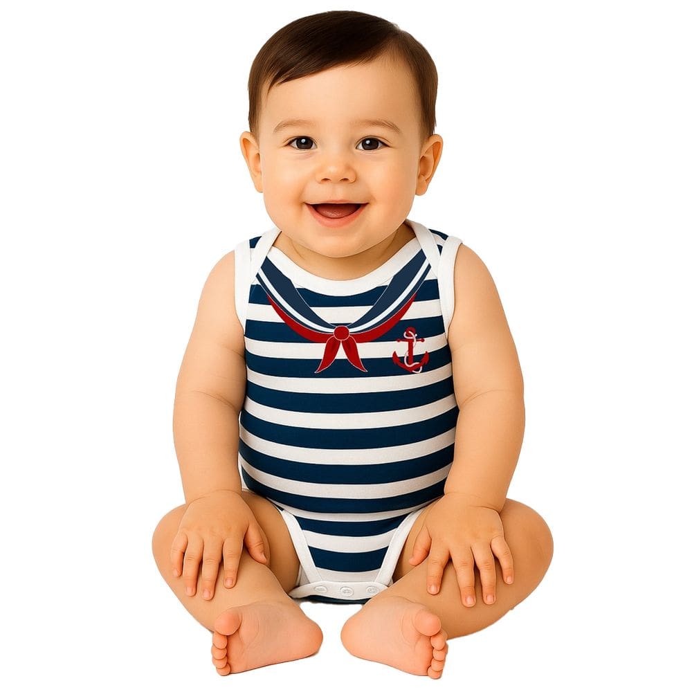 Body de Bebê Manga Curta Temático Mesversario Fantasia Marinheiro