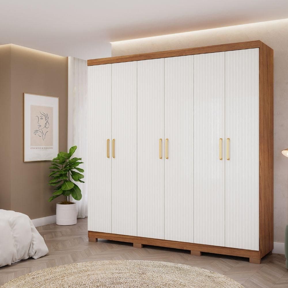 Guarda-Roupa Casal 6 Portas 3 Gavetas Cinamomo/Grafiato Clara Panan Moveis