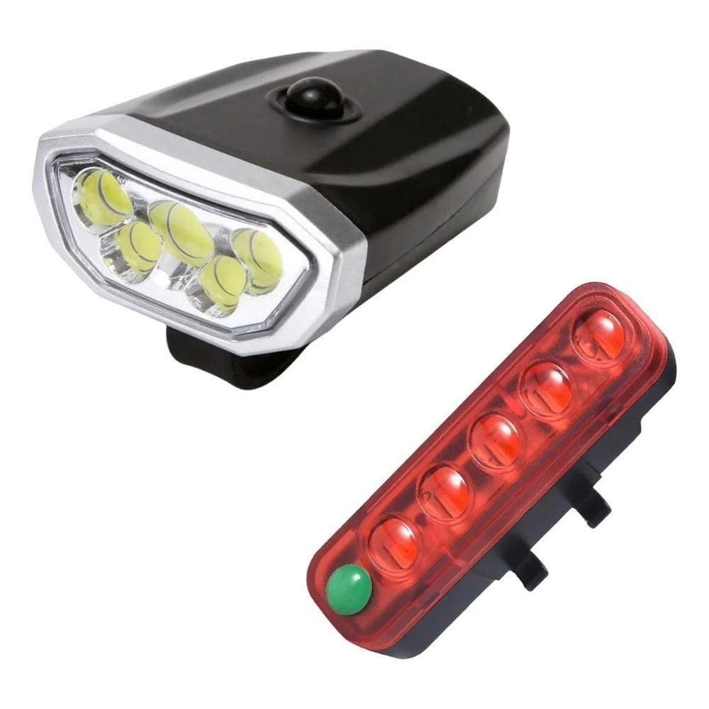Kit Lanterna Sinalizador Dianteiro E Traseiro Iluminação Noturna Para Bicicleta Bike Recarregável Usb Preto