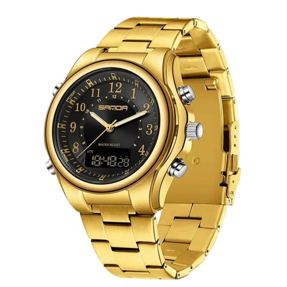Relógio ao ar livre masculino, à prova d`água, Aço dourado
