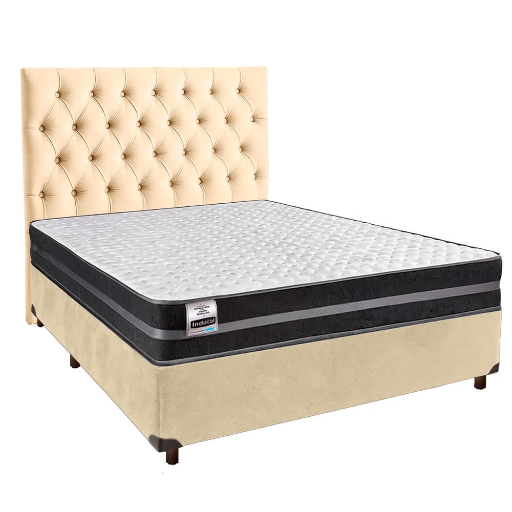 Cama Box + Colchão Casal Molas Ultralastic Bogota Inducol + Cabeceira Estofada