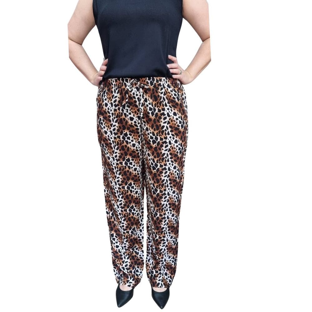 Calça Feminina Pantalona Estampada Onça Rodher