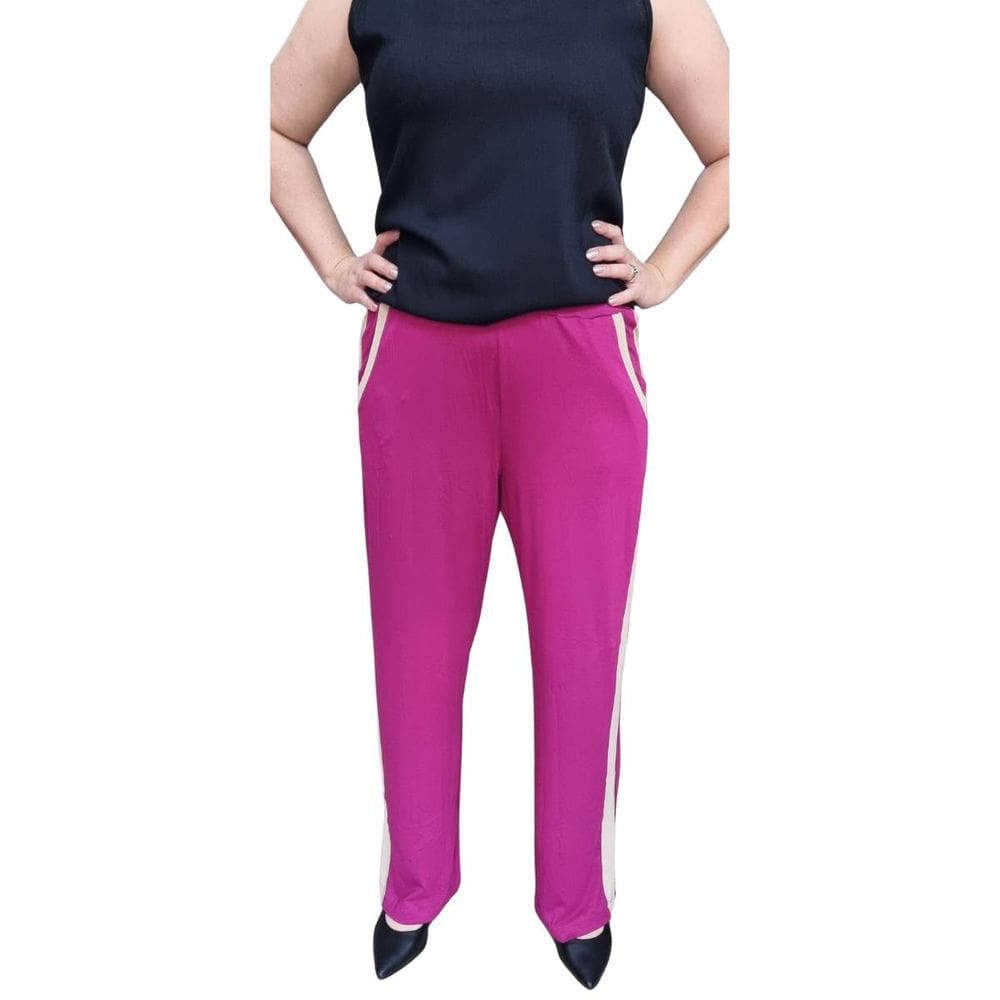 Calça Feminina Malha Pink Listra Lateral