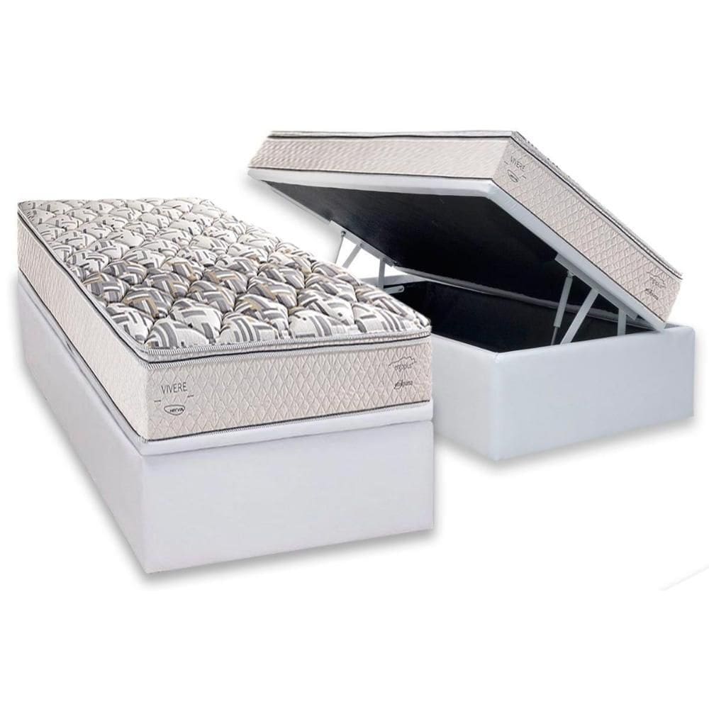 Cama Box Baú Solteiro: Colchão Anatômico Herval AG65 Santorini C1604 + Base CRC Linhão White (88x188)
