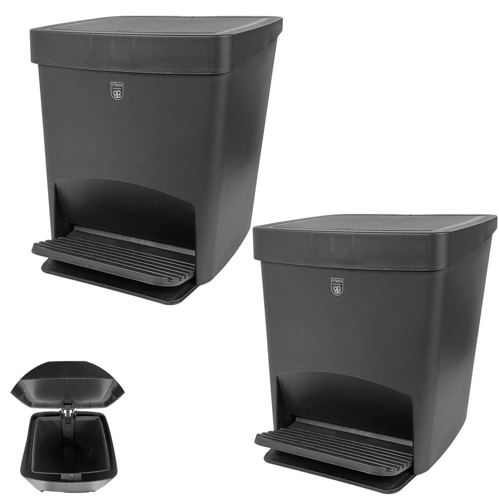 Kit 2 Lixeira 15 Litros Grande Com Tampa Pedal Plástica Cozinha Preto - Gambrage 403170 Crippa