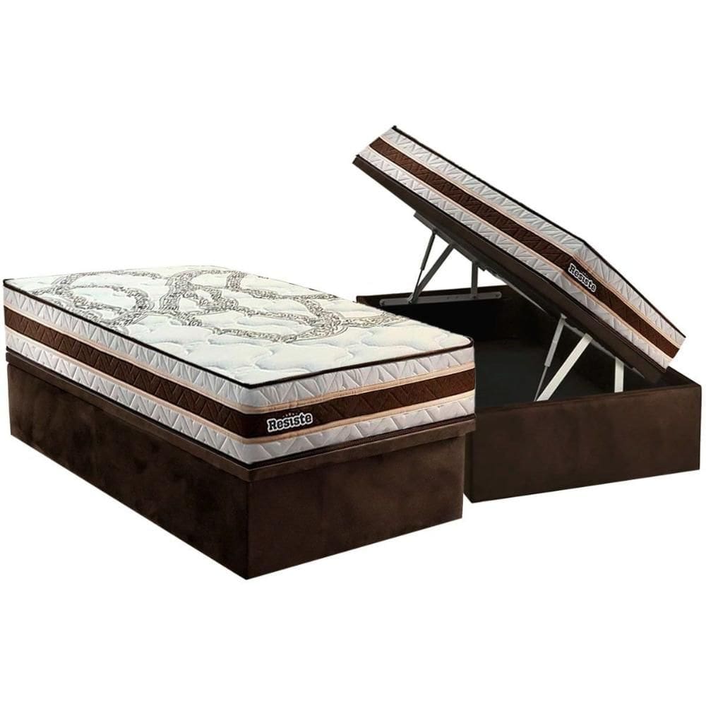 Cama Box Baú Solteiro: Colchão Anatômico Paropas D45 Resiste Hotel + Base CRC Suede Brown (88x188)