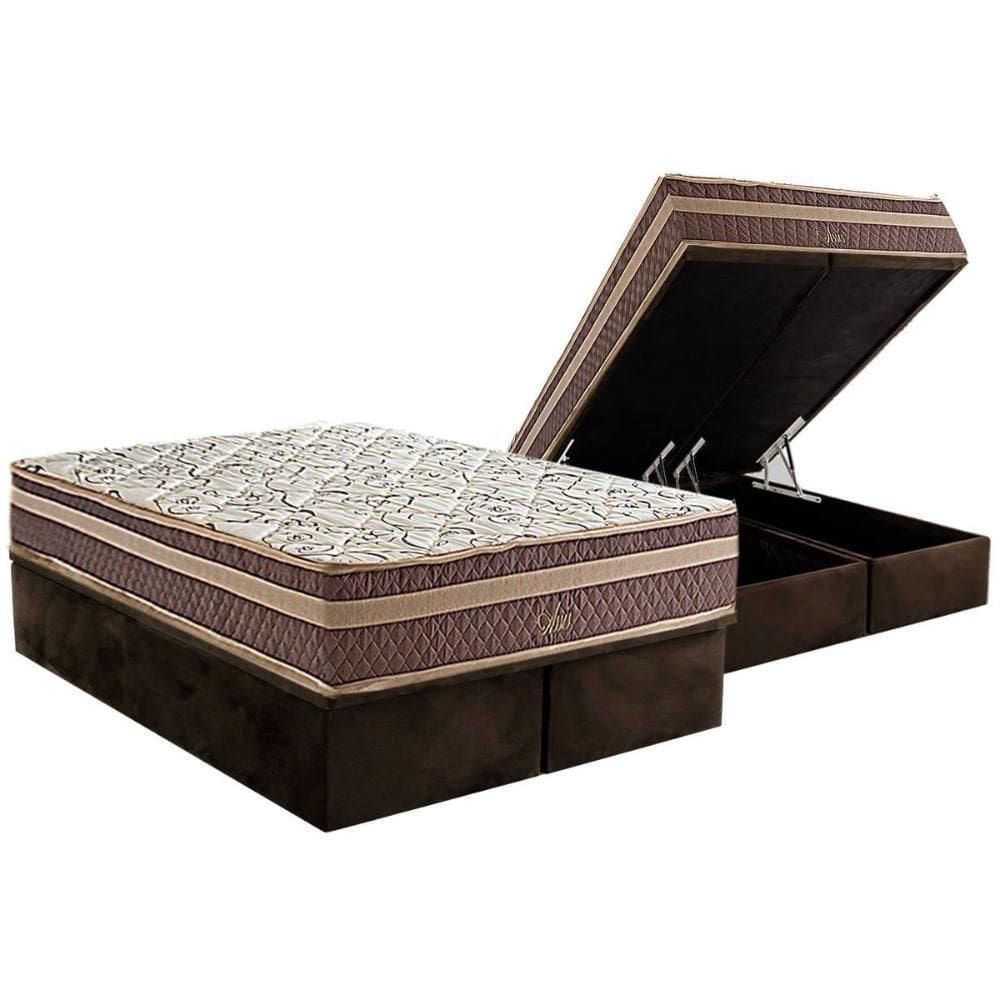 Cama Box Baú Queen: Colchão Molas Bonnel Herval Assis + Base CRC Suede Brown (158x198)