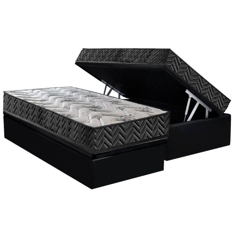 Cama Box Baú Solteiro: Colchão Espuma D45 Paropas Pasquale Wave Black + Base CRC Suede Black (88x188)