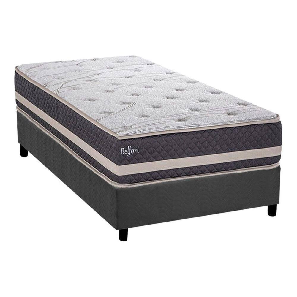 Conjunto Box Solteiro: Colchão Espuma Herval AG65 Belfort + Base CRC Suede Gray (88x188)