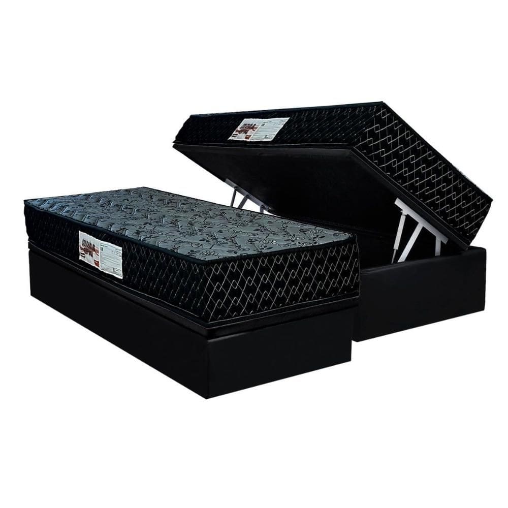 Cama Box Baú Solteiro: Colchão Ortopédico Paropas AG65 Prime Gold Black + Base CRC Suede Black (88x188)