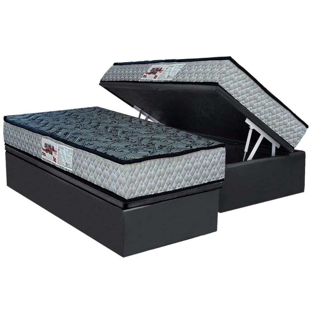 Cama Box Baú Solteiro: Colchão Ortopédico Paropas D23 AG65 Royalle Rustico + Base CRC Suede Gray (88x188)