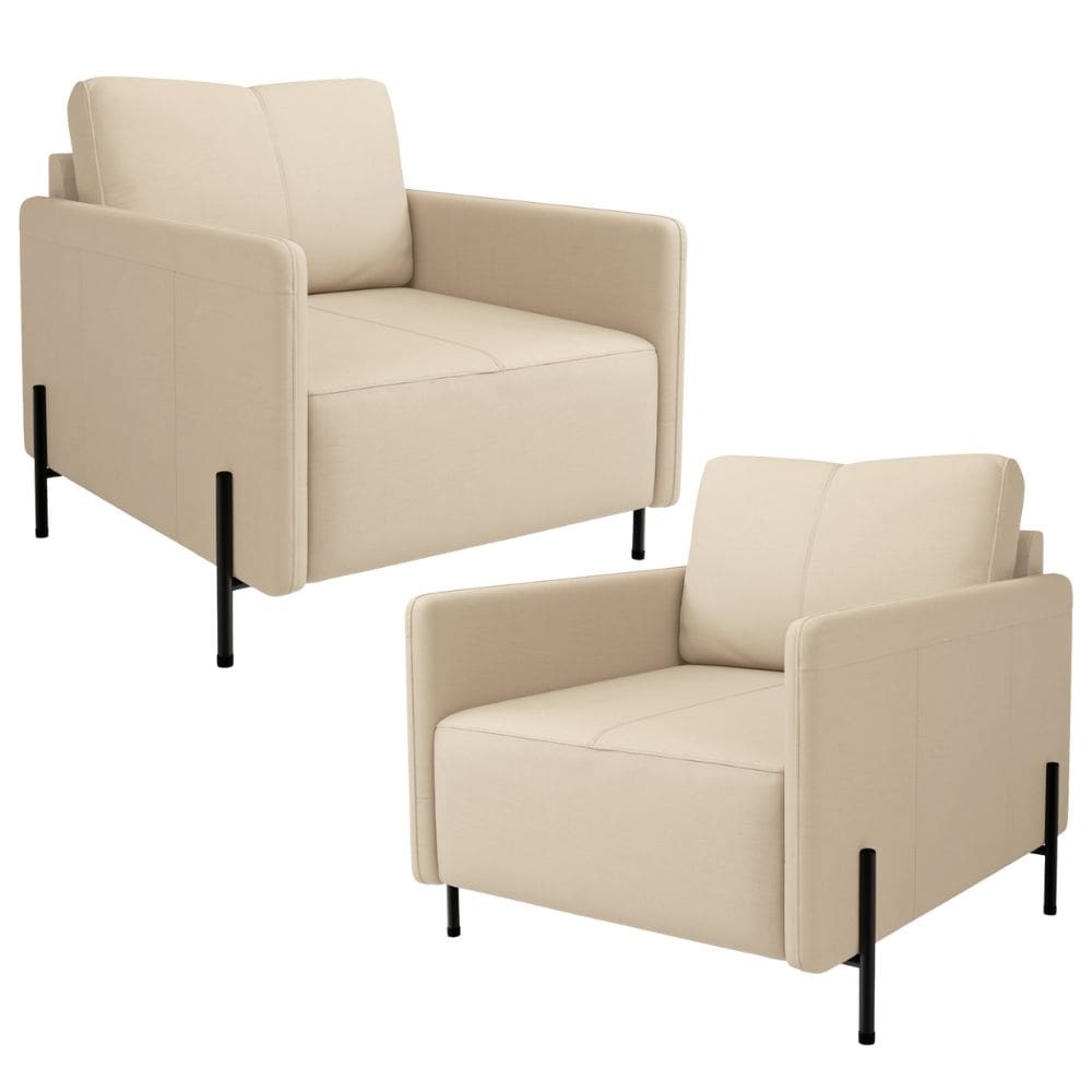 Kit 2 Poltronas Decorativa Para Sala Living Pés Industrial Domani L06 Couro Nude - Lyam Decor