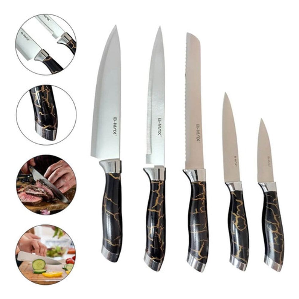 Jogo De Facas Aço Inox 5 Peças para churrasco legumes pão