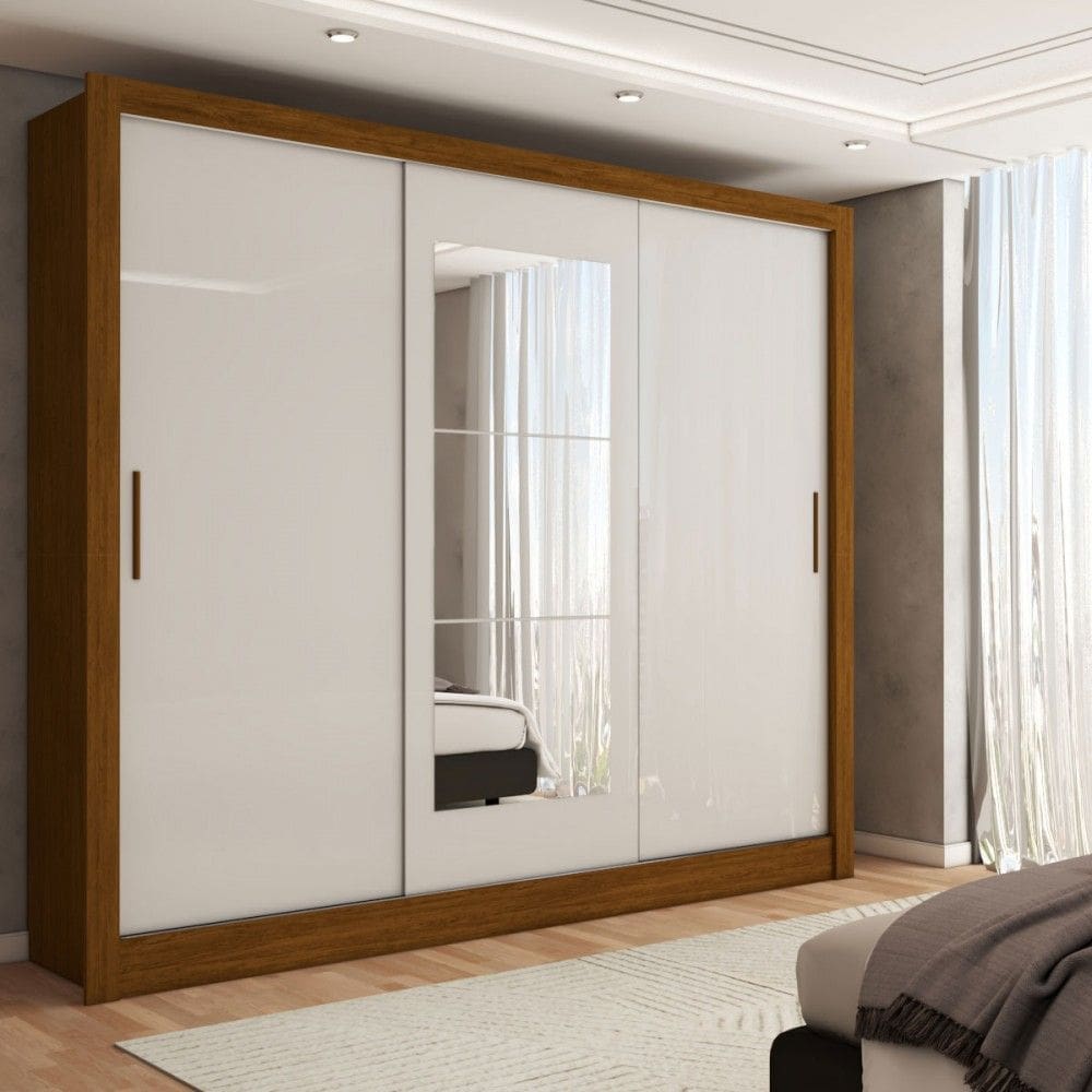 Guarda-Roupa Sebastian 3 Portas com Espelho 3 Gavetas Cinamomo/Branco - Panorama Móveis