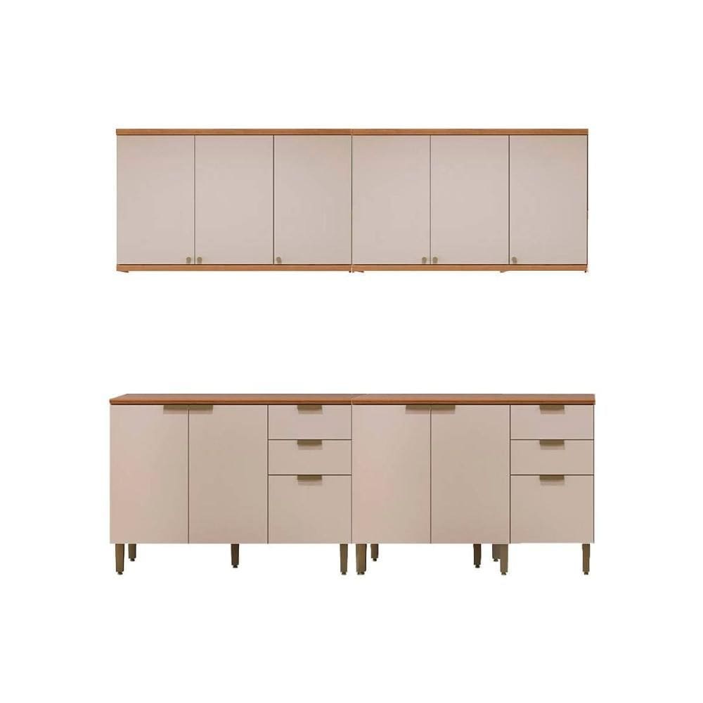 Kit Cozinha Modulada 4 Peças Selene (2Balcões+2Aéreos) CP21 Jequitiba/Off White Fosco - Linea Brasil