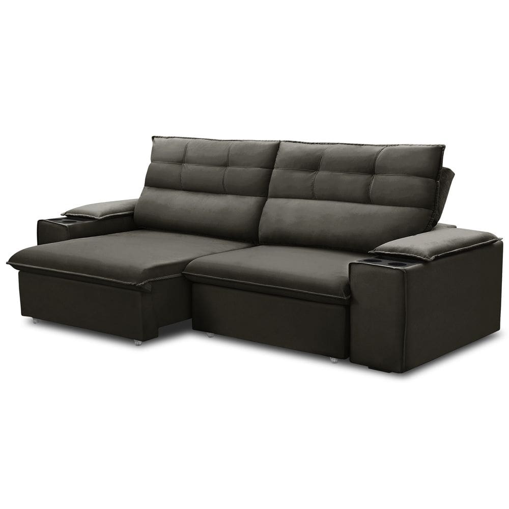 Sofá Retrátil Reclinável Para Sala 3 Lugares 245cm Gordon F04 Veludo Marrom Escuro - Lyam Decor