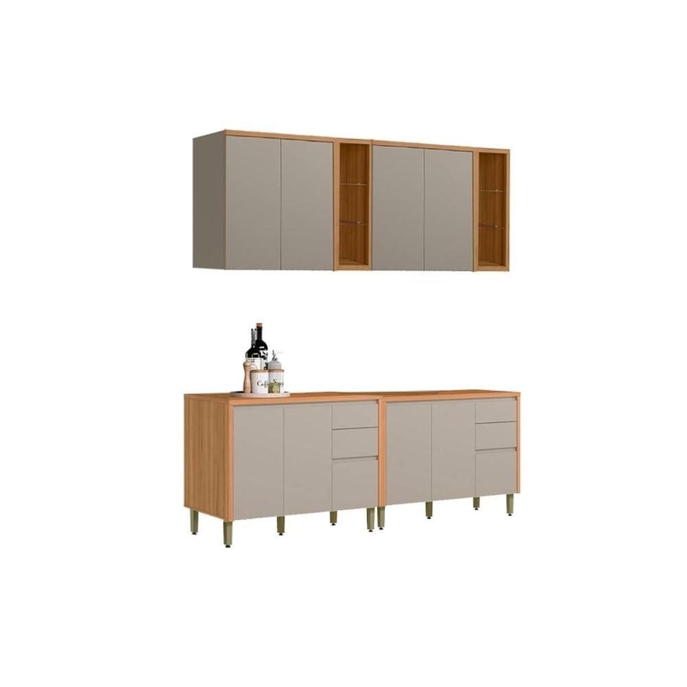 Kit Cozinha Modulada 4 Peças Allure (2Aéreos+2Balcões) CP25 Jequitiba/Gris Fosco - Linea Brasil